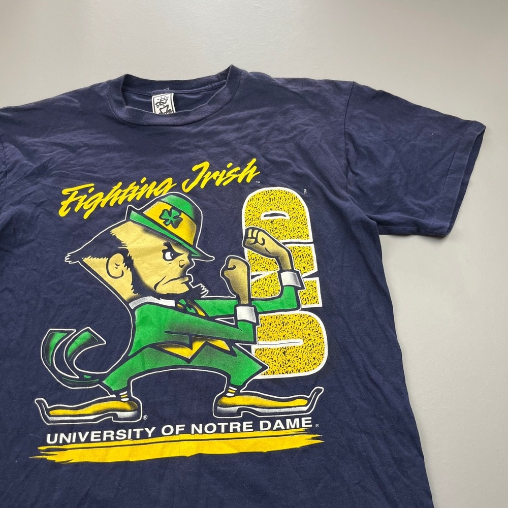 VTG Savvy T-Shirt Mens L Navy Notre Dame Fighting Irish Leprechaun Graphic Tee